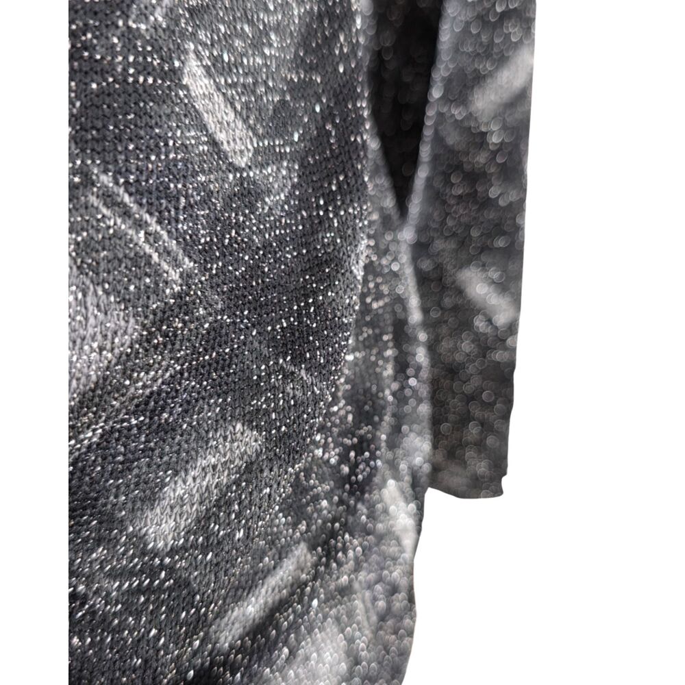 AGB Black Silver Plaid Cowl Neck Side Tie Sparkle Lightweight Sweater Top PS - Picture 3 of 6